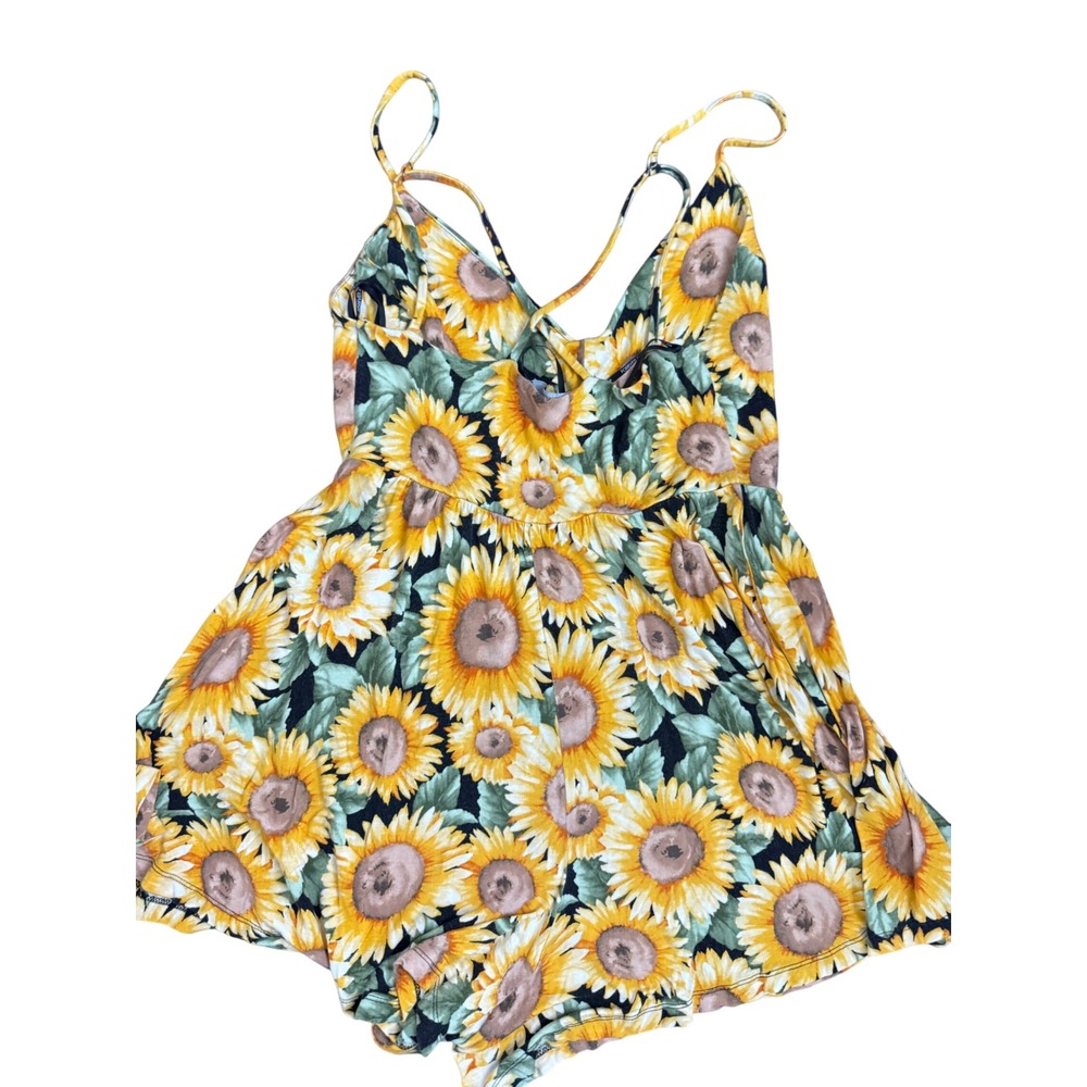 Forever 21 Sunflower Print Romper V-Neck Strappy Back Yellow Black Plus Size 0X